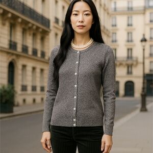 Loft Navy Blue & White Cardigan Sweater